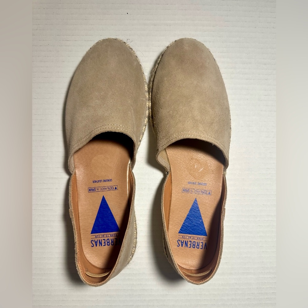 Verbenas Carmen Espadrilles Tan Leather Suede Flat Slip On Womens 41 US 10/10.5